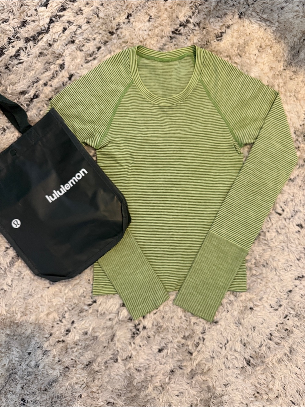 Lululemon Swiftly Tech 2.0 Green Striped Long Sleeve Top Waist Leanght